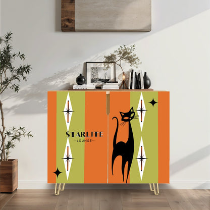 Mid Century Modern Bar Credenza, Atomic Cat, Starburst Diamonds Starlite Lounge MCM Wooden Storage Cabinet - Mid Century Modern Gal