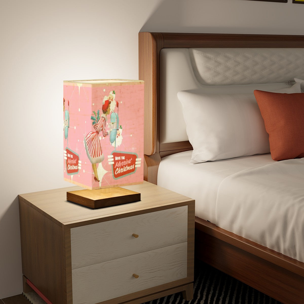 50s Holiday Kitsch Mid Century Modern Christmas Pink Mod Gal Square Table Lamp - Mid Century Modern Gal