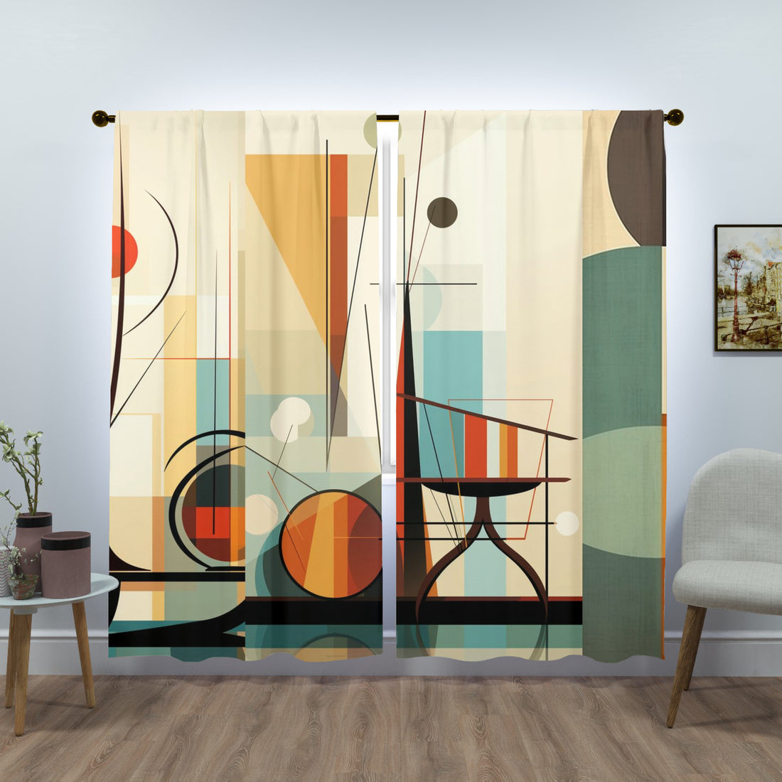 Mid Century Modern Bauhaus Designed Abstract Geometric Mod Retro Window Curtains (two panels) - Mid Century Modern Gal