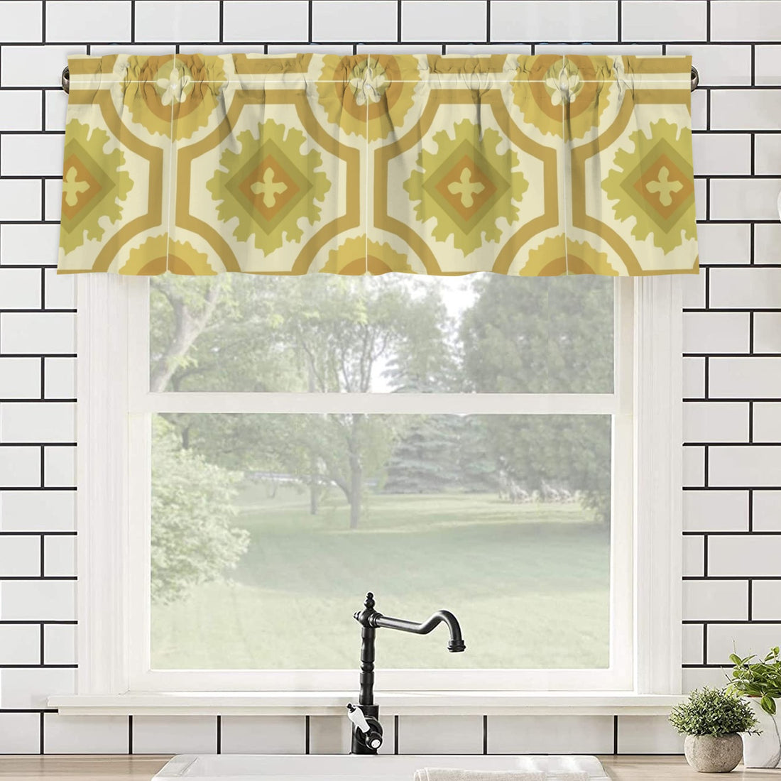 Mid Mod 70s Green Linoliuem Designed Kitschy Window Valance - Mid Century Modern Gal