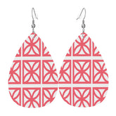 Breeze Block Coral Designed Kitschy Mod Faux Leather Teardrop Earrings - Mid Century Modern Gal