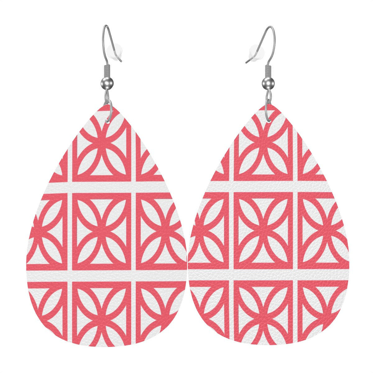 Breeze Block Coral Designed Kitschy Mod Faux Leather Teardrop Earrings - Mid Century Modern Gal