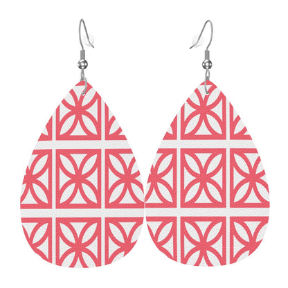 Breeze Block Coral Designed Kitschy Mod Faux Leather Teardrop Earrings - Mid Century Modern Gal