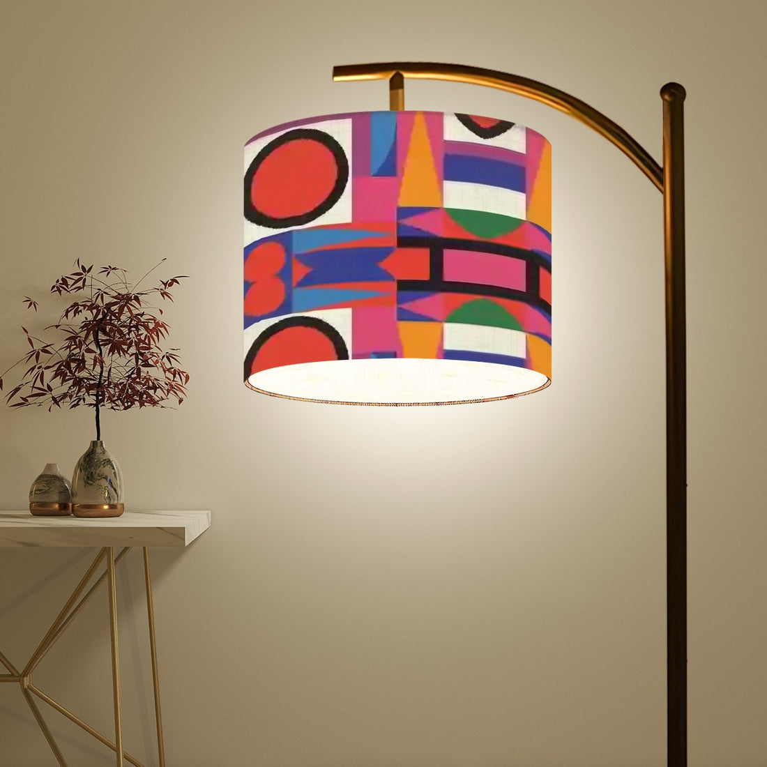 Mid Century Modern Bauhaus Red, Green Purple Pink Geometric Retro Arc Floor Lamp - Mid Century Modern Gal