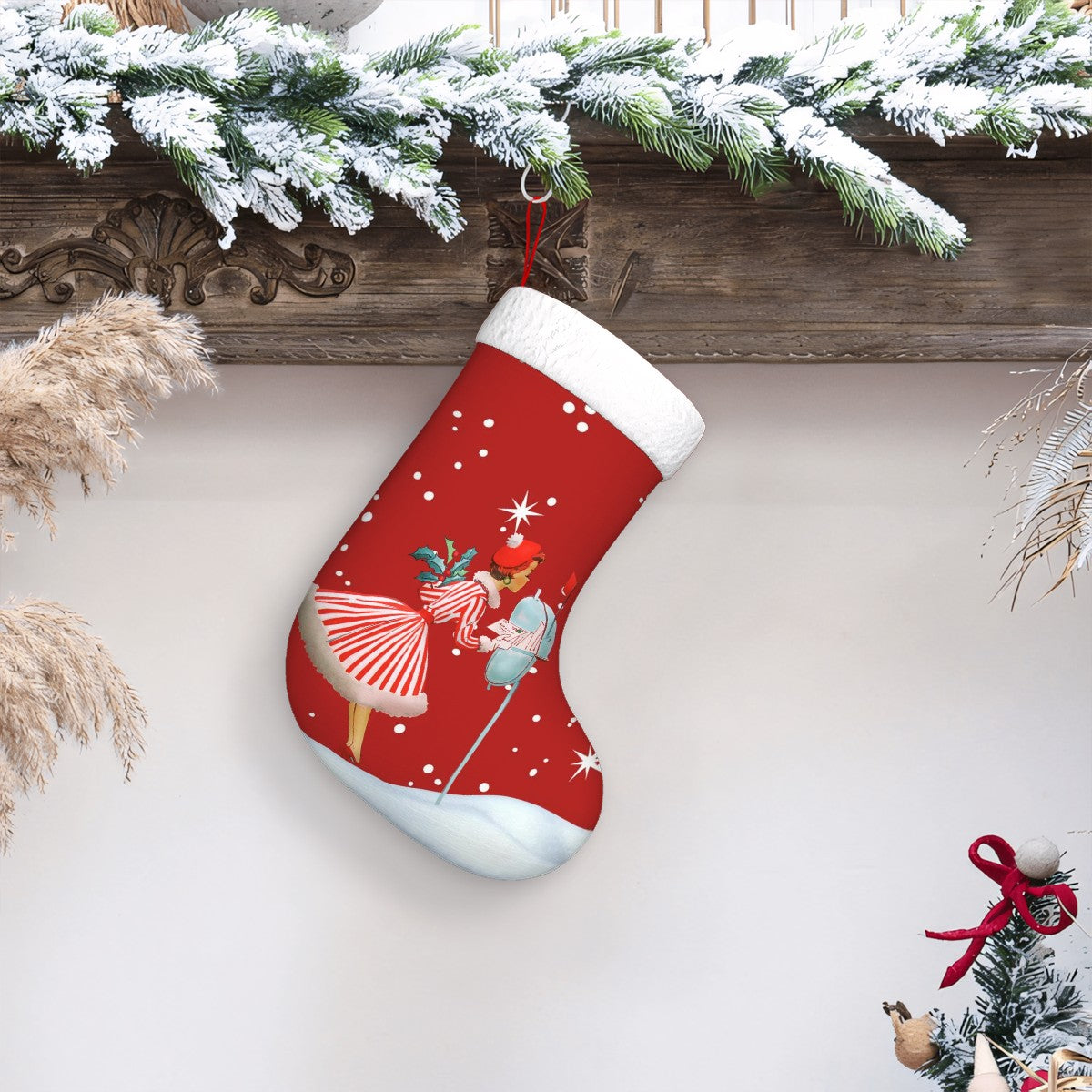 Mid Century Modern 50s Gal, Kitschy Holiday Red Plush Christmas Stocking - Mid Century Modern Gal