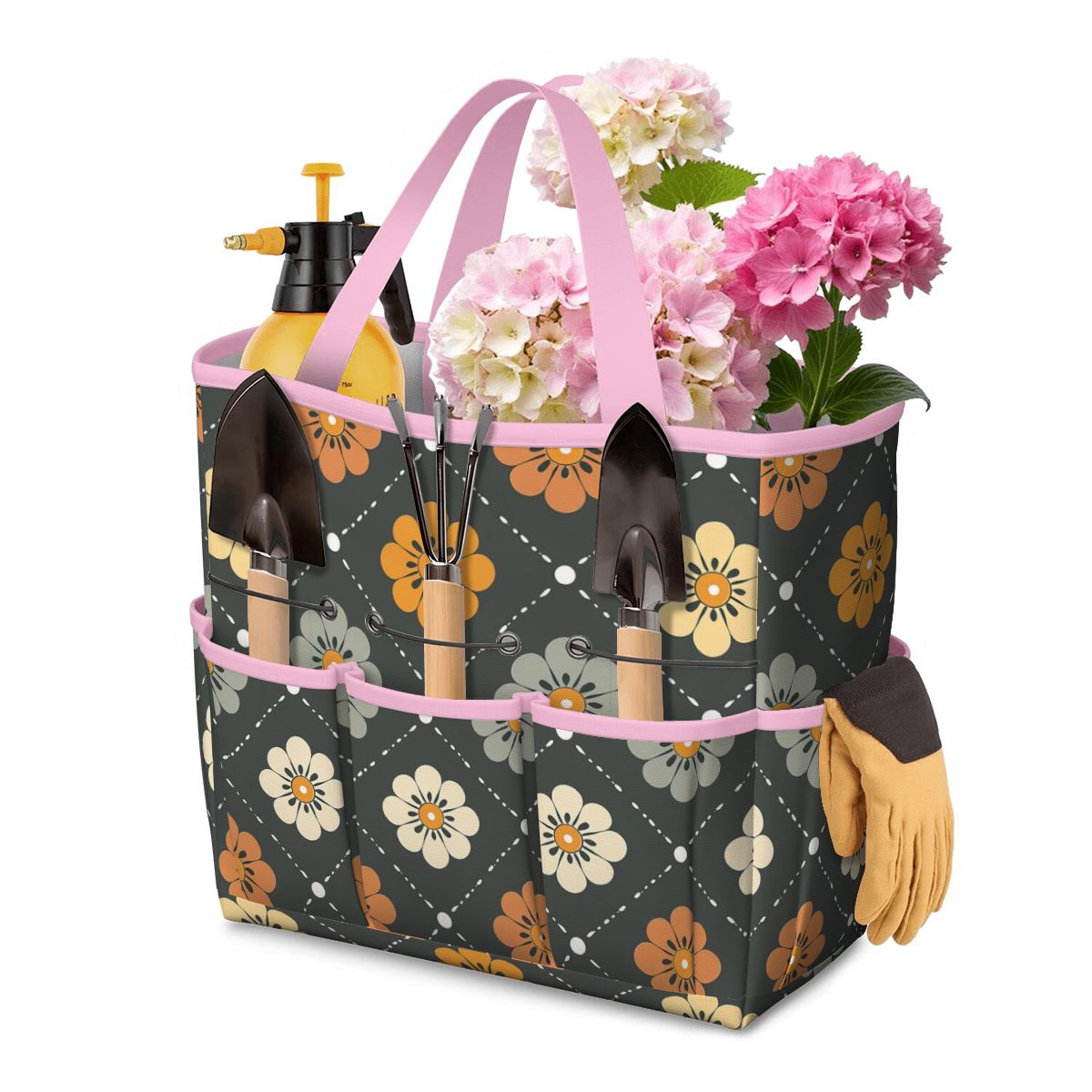 Scandinavian Floral, Mustard Yellow, Gray Mid Century Modern Garden Tool Bag - Mid Century Modern Gal