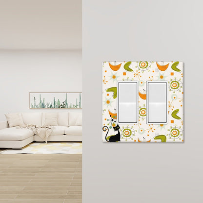 Mid Century Modern Atomic Cat Boomerang And Starburst Green, Orange Switch Cover 2-Gang 2 Decorator