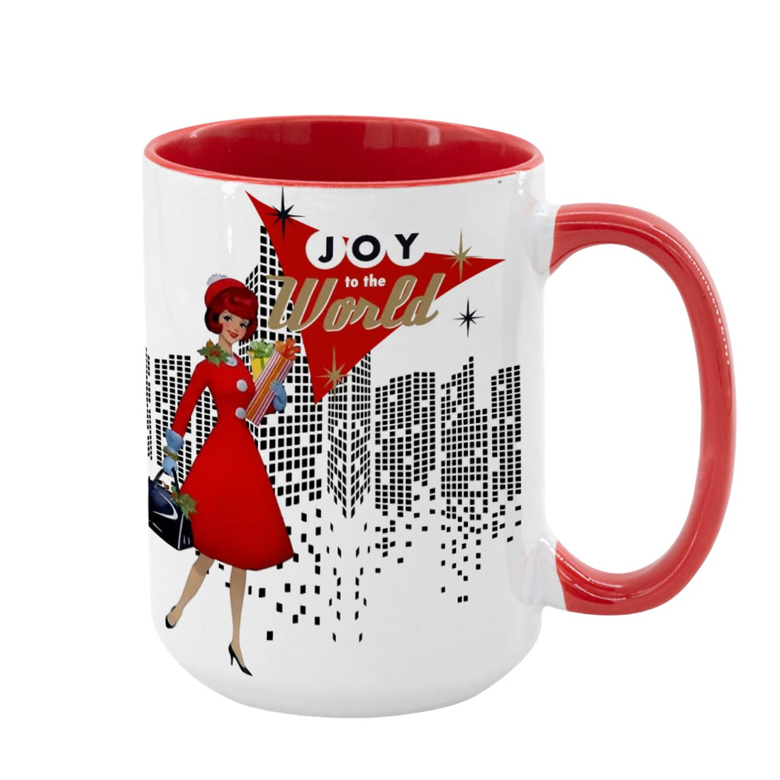 Mid Century Modern Christmas Joy To The World Mod Gal Cityscape Holiday Mug - Mid Century Modern Gal