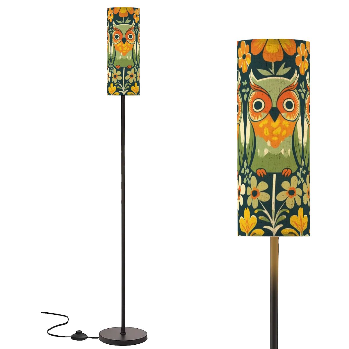 70s Retro Flower Power Groovy Owl, Orange Green Yellow MCM Floor Lamp - Mid Century Modern Gal