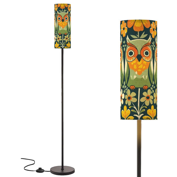 70s Retro Flower Power Groovy Owl, Orange Green Yellow MCM Floor Lamp