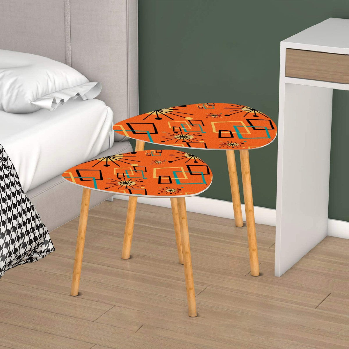 Mid Century Modern Atomic Starburst, Orange Mod Nesting Tables