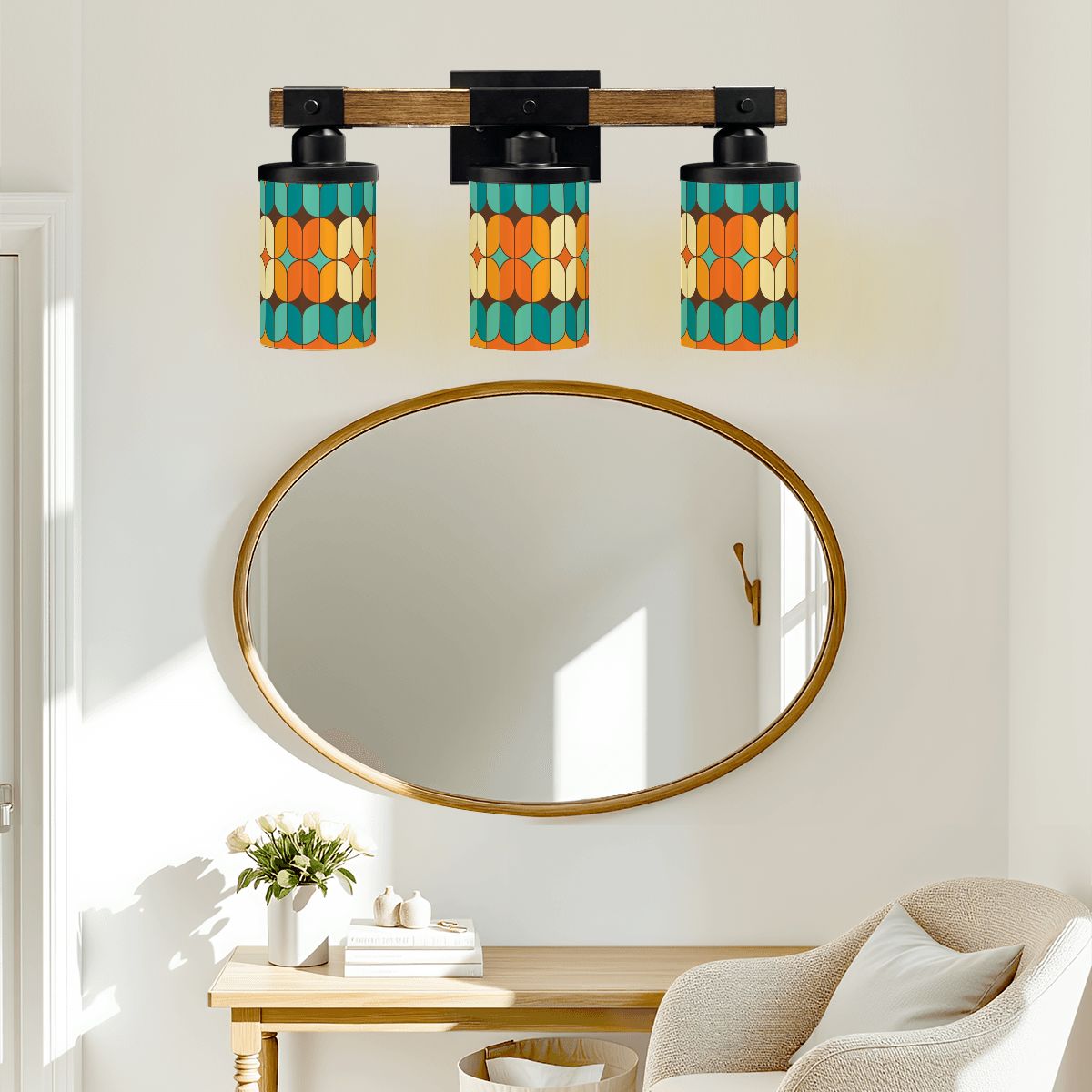 Mid Centruy Modern Geometric Teal Orange, Vanity Light Fixture - Mid Century Modern Gal