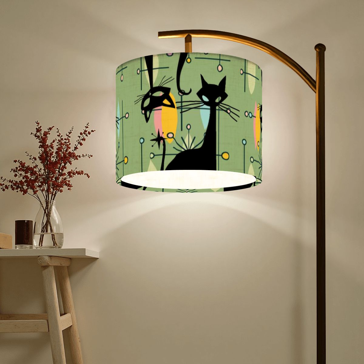Atomic Starburst Atomic Cat Green Yellow Sputnik Designed MCM Lamp SHADE ONLY - For Arc Floor Lamps Only - Mid Century Modern Gal