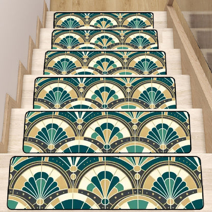 Art Deco Peacock Inspired Non Slip Carpet for Stairs Treads