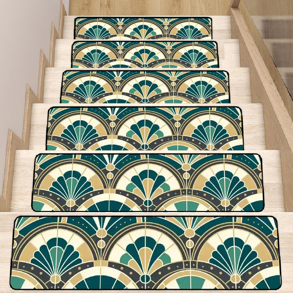 Art Deco Peacock Inspired Non Slip Carpet for Stairs Treads