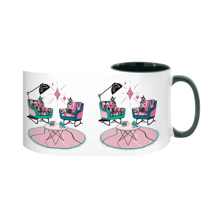 Atomic Reading Cats, Kitschy Mid Century Modern Large Colorful Mug (15oz)