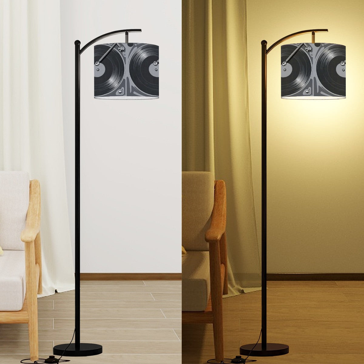Mid Mod Retro Vinyl Record Music Room, Den, Office, Mid Century Modern Arc Floor Lamp - Mid Century Modern Gal