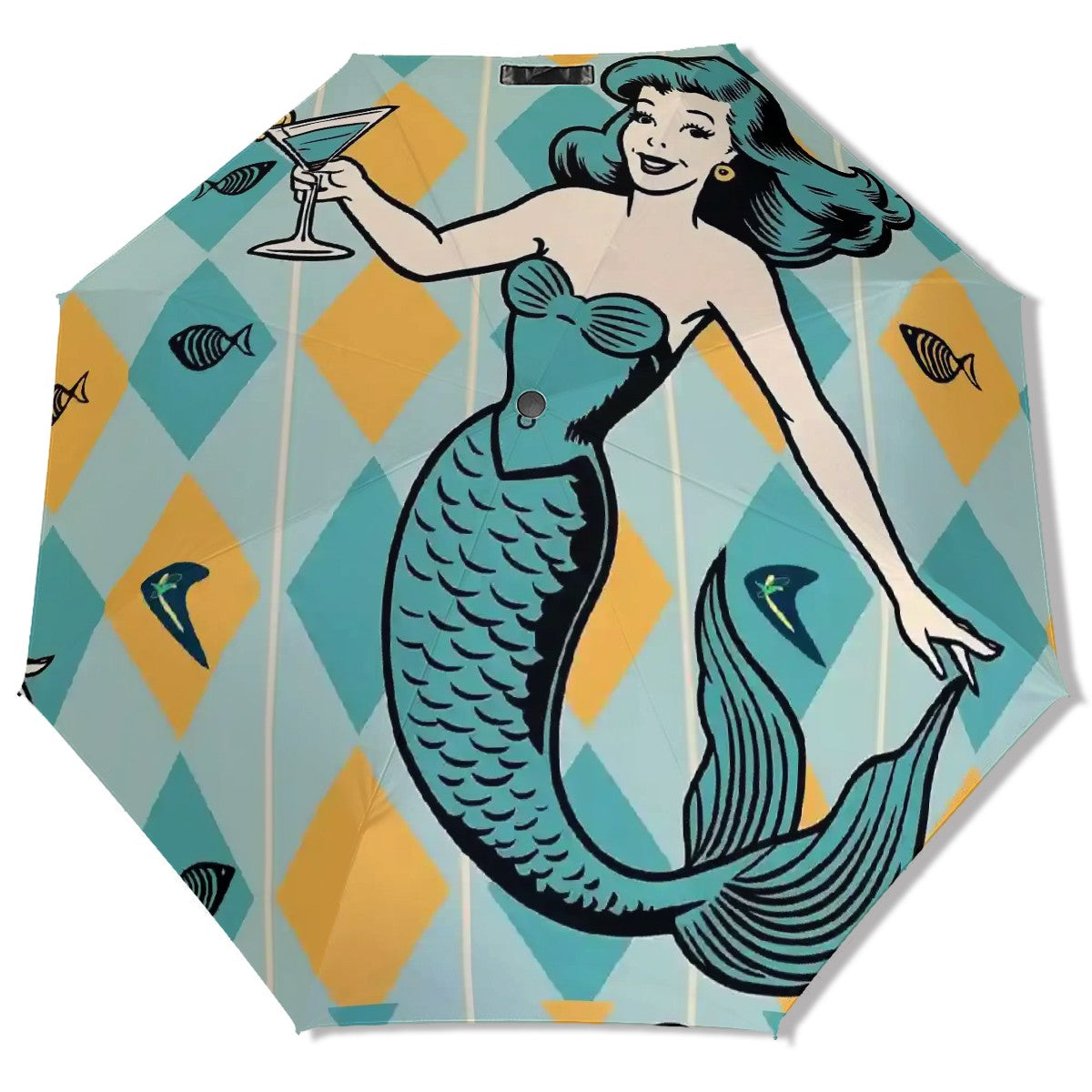 Unique Funky Cool Umbrella 50s Mermaid Kitschy Mod UV Protection Umbrella - Mid Century Modern Gal