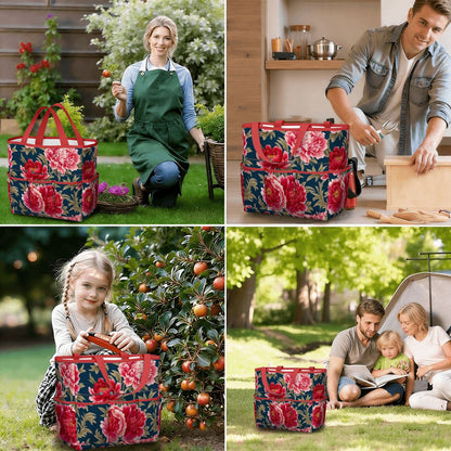 Modern Chinoiserie Royal Blue, Pink Red Floral Garden Tool Bag