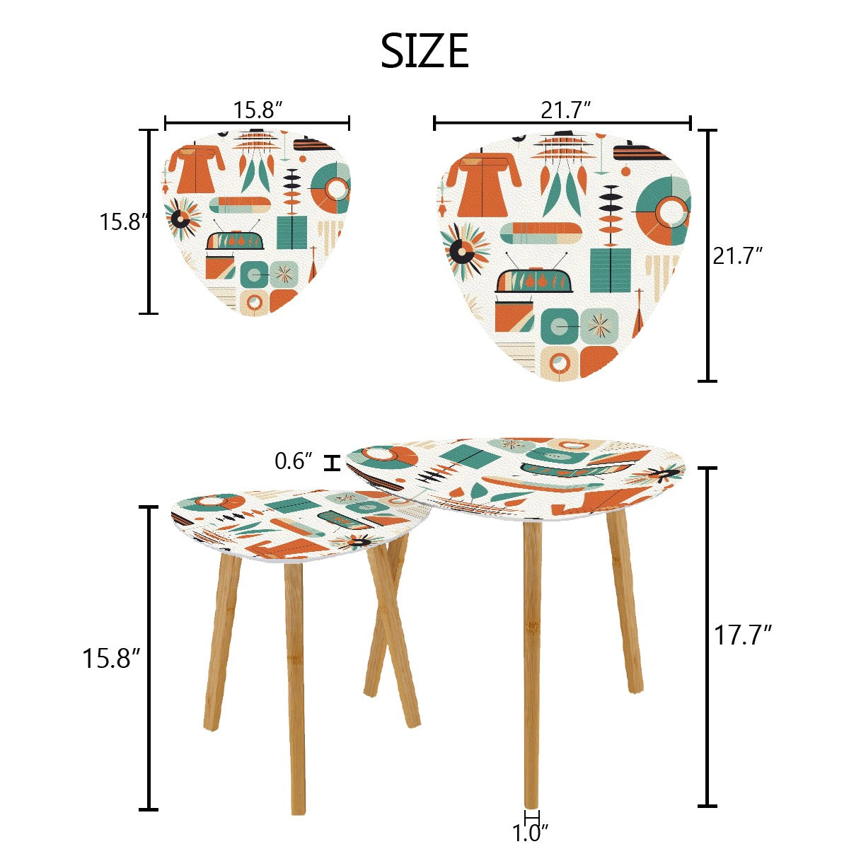Mid Century Modern Minimalist, Modernist, Nesting Tables Triangle Coffee Table Set of 2 - Mid Century Modern Gal