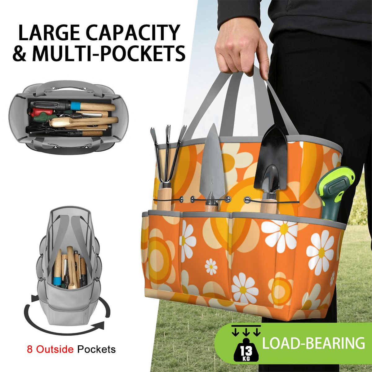 Flower Power Orange Groovy Mod Garden Tool Bag - Mid Century Modern Gal