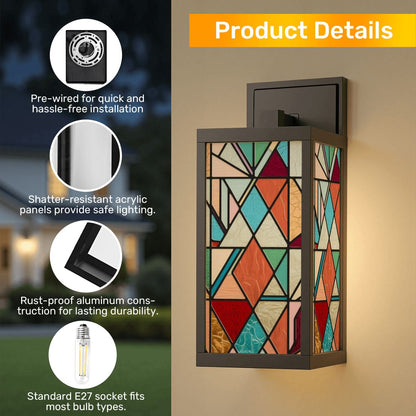 Faux Stained Glass Modern Patio Wall Light - Mid Century Modern Gal