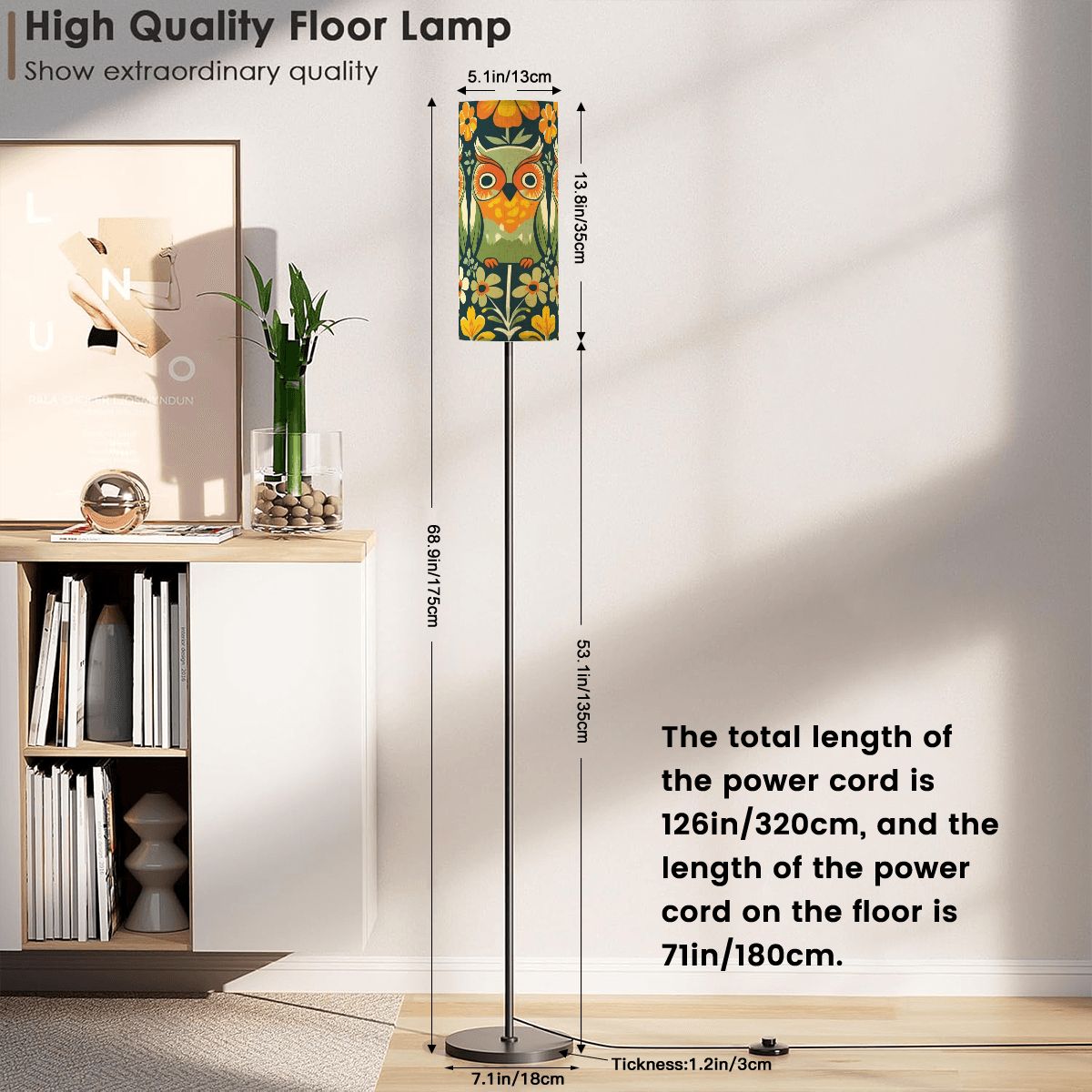 70s Retro Flower Power Groovy Owl, Orange Green Yellow MCM Floor Lamp - Mid Century Modern Gal