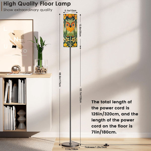 70s Retro Flower Power Groovy Owl, Orange Green Yellow MCM Floor Lamp