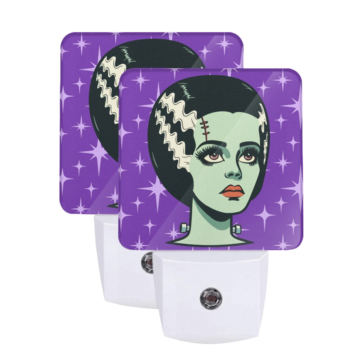 Bride of Frankenstein Retro Mid Mod Horror Buff Purple Halloween LED Night Light Set of 2 - Mid Century Modern Gal