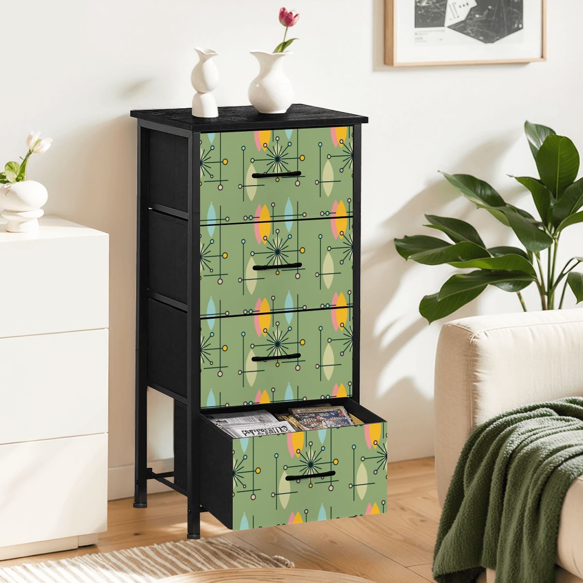 modern green dresser Mid Century Yellow Atomic 50s 4-Drawer 47 L x 16 speakeasy dresses Color:Fire on the Mountain Spaghetti Straps Long Black