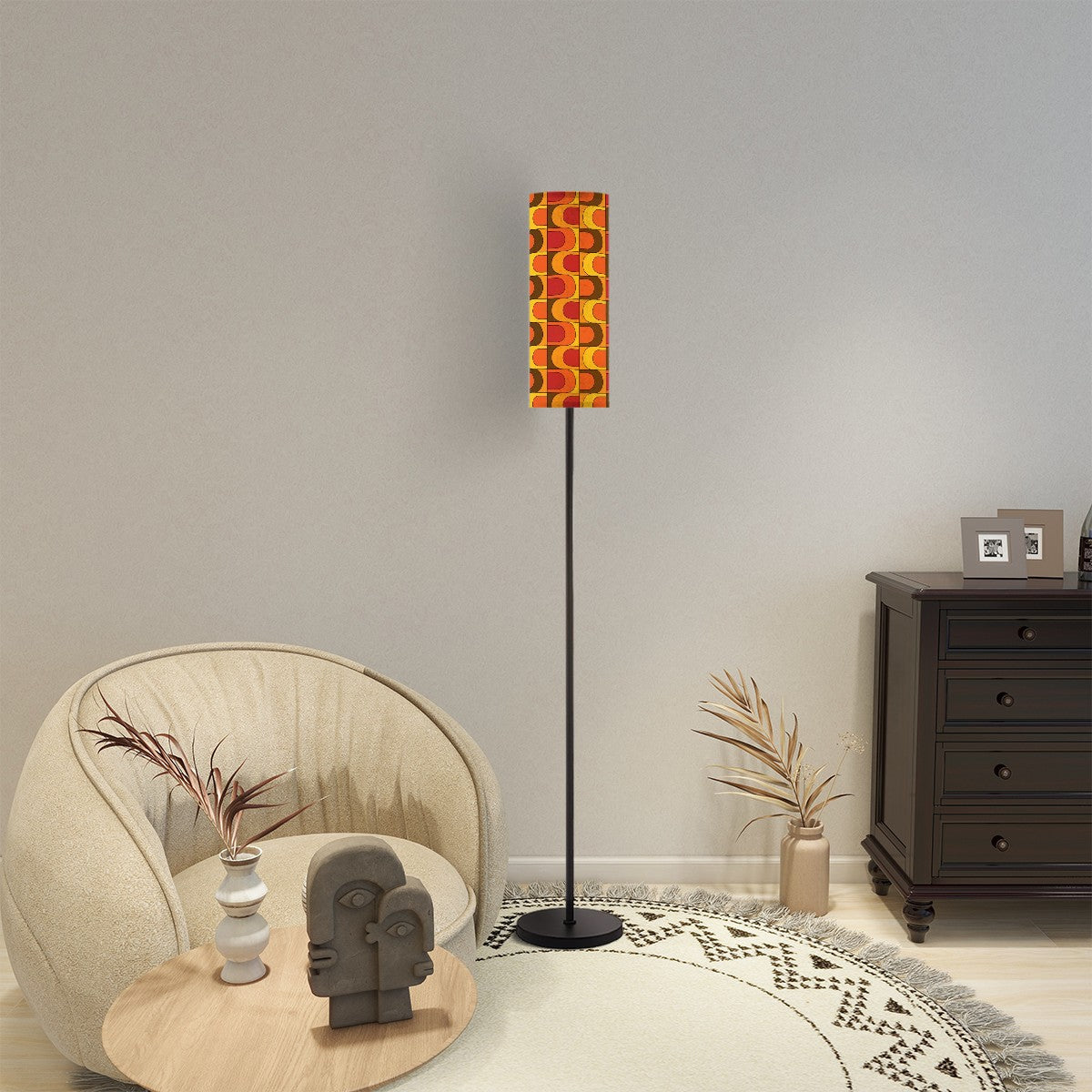 Retro 70s Torchiere Floor Lamp, Orange Yellow, Brown Red, Groovy Mod Torchiere Lamp - Mid Century Modern Gal