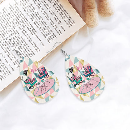 Atomic Reading Cats, Kitschy Mod Fun Quirky Faux Retro Leather Teardrop Earrings - Mid Century Modern Gal