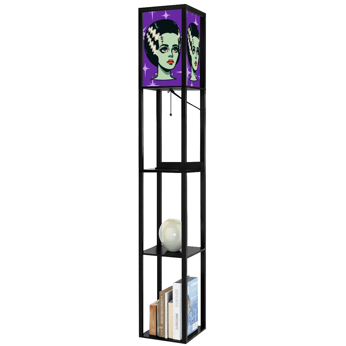 Bride of Frankenstein Retro Mid Mod Horror Buff Purple Halloween Floor Lamp with Shelves - Mid Century Modern Gal