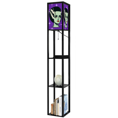 Bride of Frankenstein Retro Mid Mod Horror Buff Purple Halloween Floor Lamp with Shelves - Mid Century Modern Gal