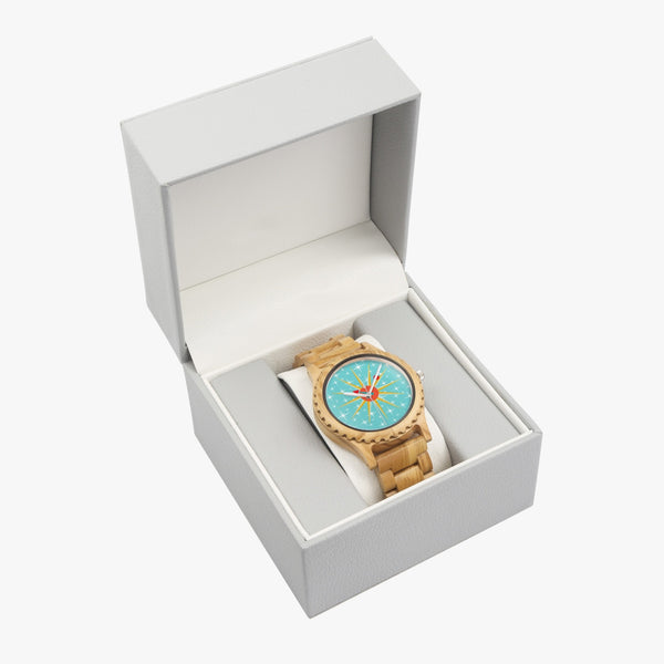 Mid Century Modern Starburst Clock, Retro Unisex Italian Olive Lumber Wooden Watch