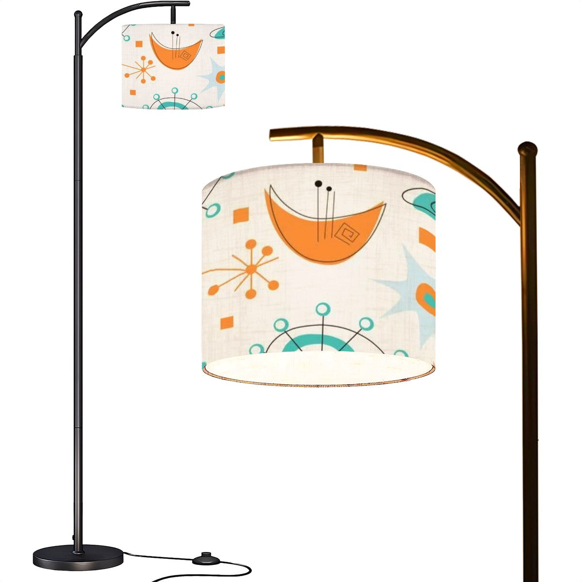 Mid Century Modern Atomic Sputnik Orange, Teal, Cream Mod Arc Floor Lamp - Mid Century Modern Gal
