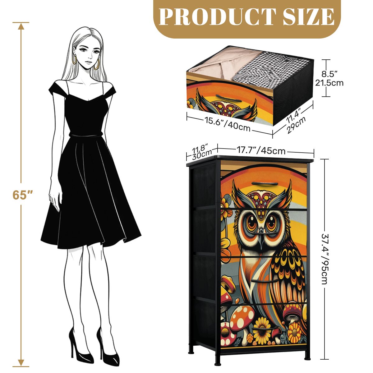 Retro 70s Owl Mushroom Groovy Mid Century Modern 4-Drawer Dresser - Mid Century Modern Gal
