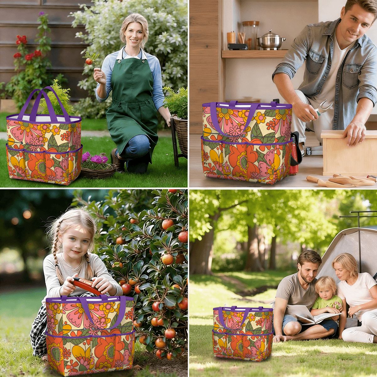 70s Retro Revival Flower Power Groovy Floral Mid Mod Garden Tool Bag