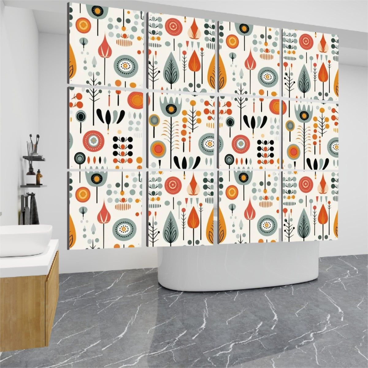 Retro Scandinavian Floral Mid Century Modern Hanging Room Divider 12 pcs - Mid Century Modern Gal