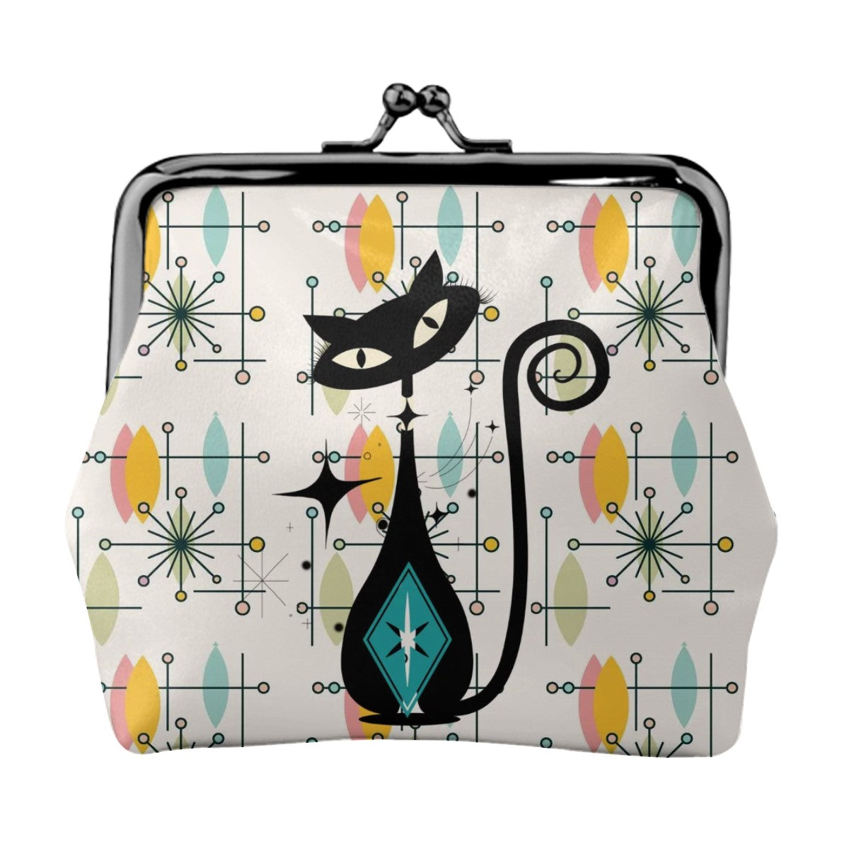 Atomic Cat Mid Century Modern Starburst Retro Coin Purse for Women - Mid Century Modern Gal