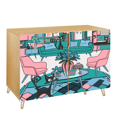 Mid Century Modern Kitschy Atomic Cat Mod Living Room TV Sise Board Credenza Cabinet - Mid Century Modern Gal