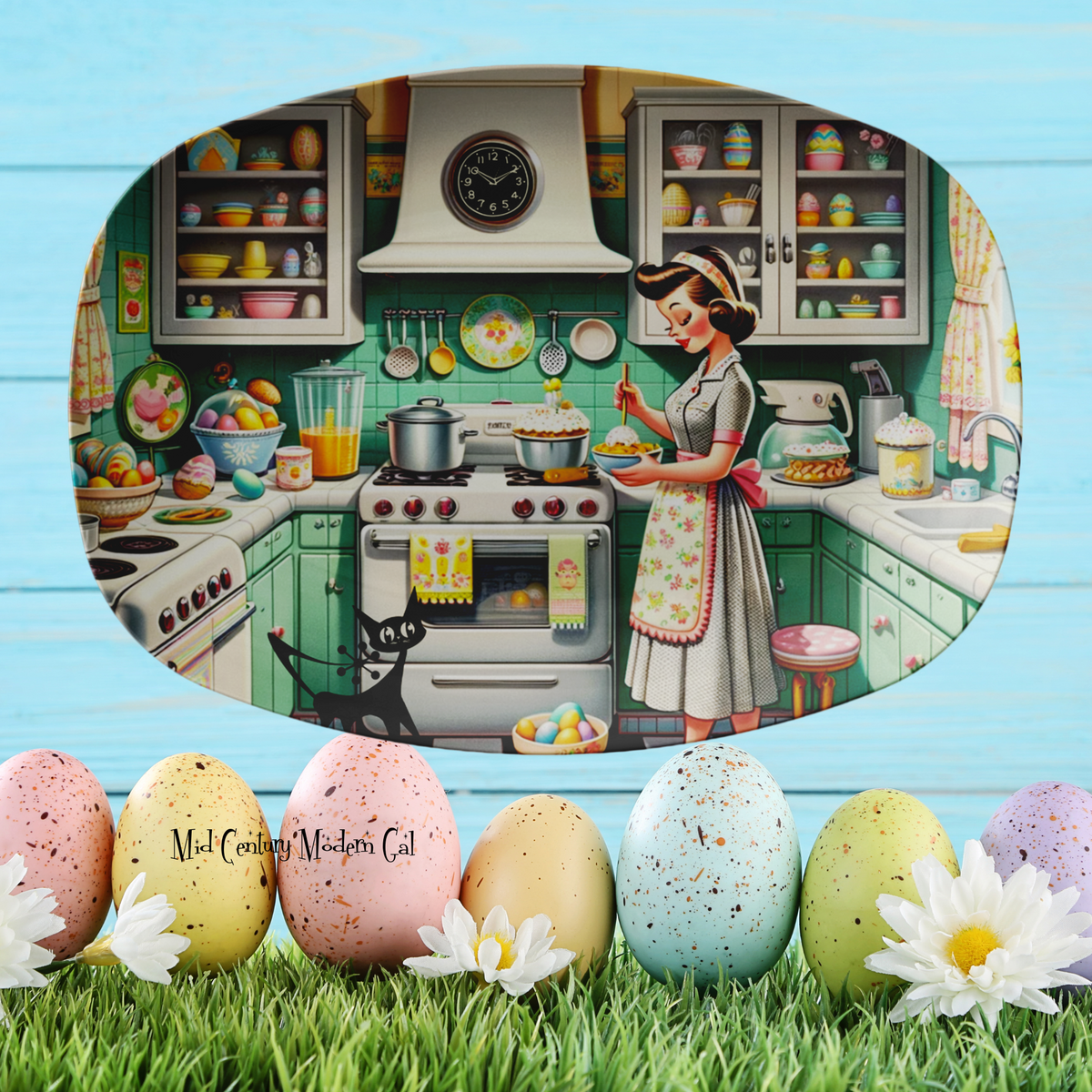 1950s Kitschy Easter Platter, Easter Egg, Mid Century Modern Party Platter Kitchenware default