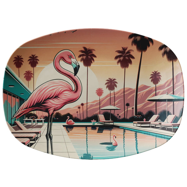 1950s Palm Springs California, Mid Century Modern Party Platter With Flamingos