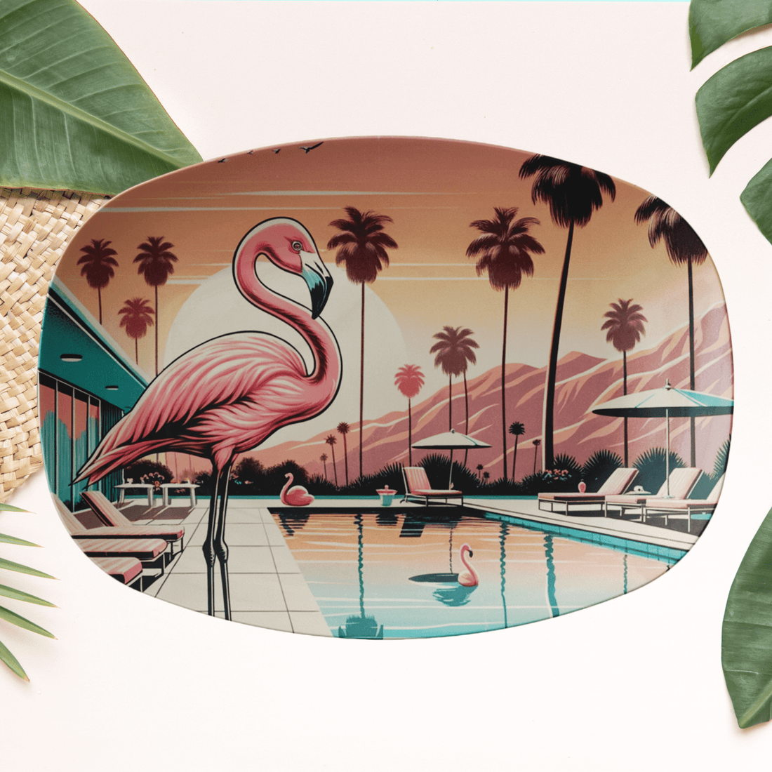 1950s Palm Springs California, Mid Century Modern Party Platter With Flamingos Kitchenware default