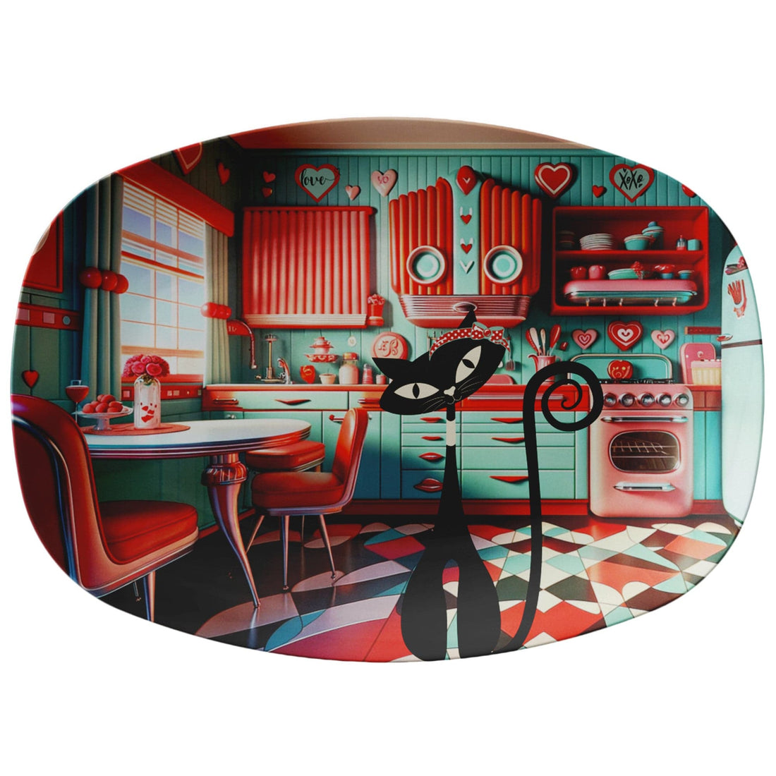 50s Mid Century Modern Kitchen Platter, Red, Aqua, Kitschy Love Gifts Kitchenware default