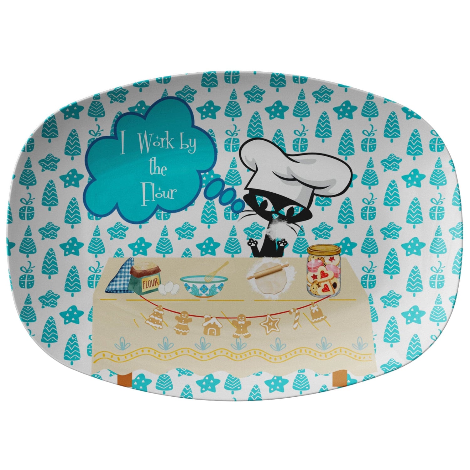 Atomic Cat, Funny Cookie Holiday Platter, I Work By The Flour, Holiday Baking Gifts For Baking Lover Kitchenware default