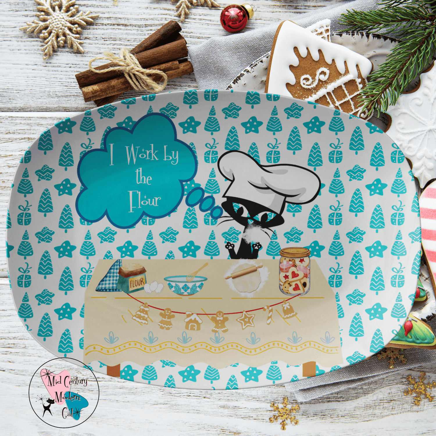 Atomic Cat, Funny Cookie Holiday Platter, I Work By The Flour, Holiday Baking Gifts For Baking Lover Kitchenware default