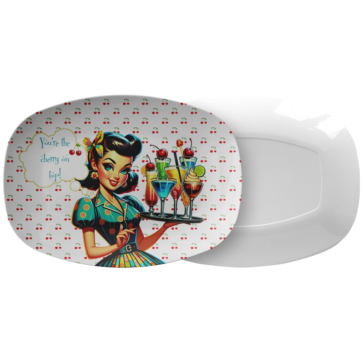 Kitschy Love, Friendship Mid Century Modern Cocktail, Party Platter, Adorned in 50s Theme Cherries Kitchenware default