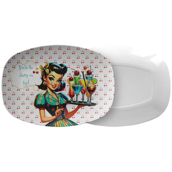 Kitschy Love, Friendship Mid Century Modern Cocktail, Party Platter, Adorned in 50s Theme Cherries