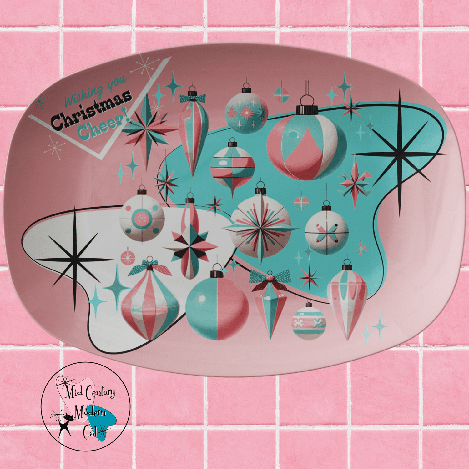 Mid Century Modern Party Platter, Atomic Boomerang, Shiny Brite Kitschy 50&